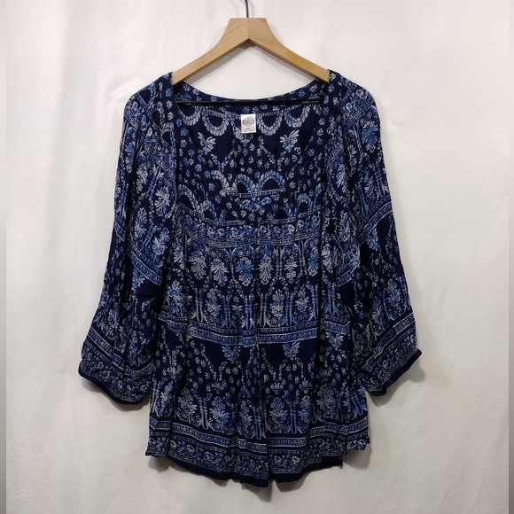 Bila Tops - Bila Floral Top Women's XXL Blue Cottagecore Peasant Retro 90s Y2K Casual Comfy